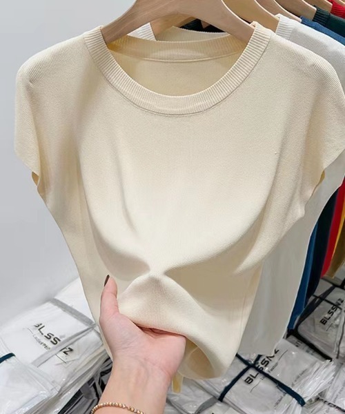 maison de LATIR(メゾンドラティール)の「フレンチスリーブ半袖サマーニット(Tシャツ/カットソー・レディース・ワイン/カーキ/ホワイト/ピンク/グリーン/マスタード/ブラック・ONESIZE)」の20枚目の写真