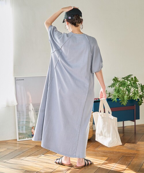 セール】限定展開 ピグメント加工ワッフル切替半袖ワンピース