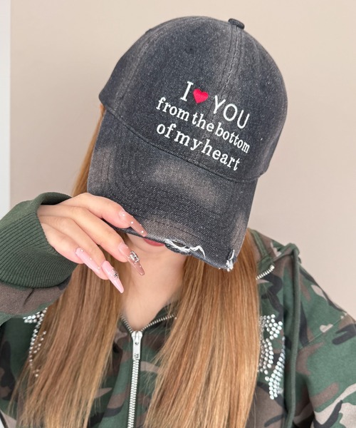 WEGO（ウィゴー）の「WEGO/ロゴ刺繍エイジングデニムキャップ（キャップ・レディース・コバルトブルー/ブラック系2・FREE）」の2枚目の写真