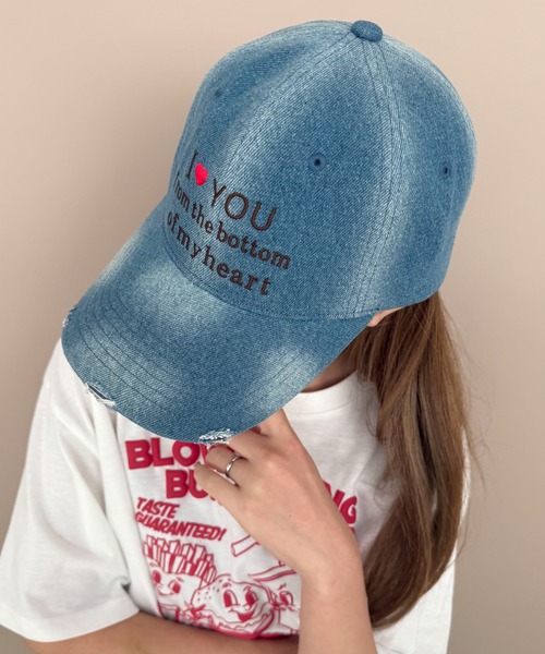 WEGO（ウィゴー）の「WEGO/ロゴ刺繍エイジングデニムキャップ（キャップ・レディース・コバルトブルー/ブラック系2・FREE）」の5枚目の写真