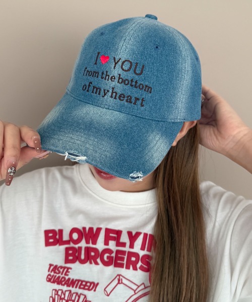 WEGO（ウィゴー）の「WEGO/ロゴ刺繍エイジングデニムキャップ（キャップ・レディース・コバルトブルー/ブラック系2・FREE）」の6枚目の写真