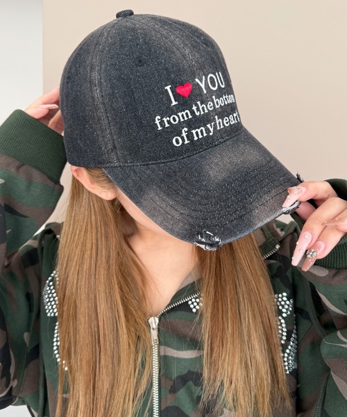 WEGO（ウィゴー）の「WEGO/ロゴ刺繍エイジングデニムキャップ（キャップ・レディース・コバルトブルー/ブラック系2・FREE）」の3枚目の写真