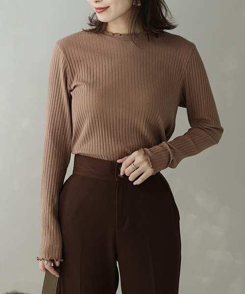 SUNFLOWER EIGHT(サンフラワーエイト)の「メロウ襟&袖が大人可愛い リブカットソー(Tシャツ/カットソー・レディース・モカ/ベージュ/黄緑系/グリーン/カーキ/ブラック・M/L)」の13枚目の写真