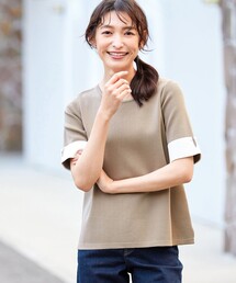 ブラウス シャツ 「大きいサイズ」配色カフスニットトップス レディース 大きいサイズ】配色カフスニットトップス（シャツ/ブラウス