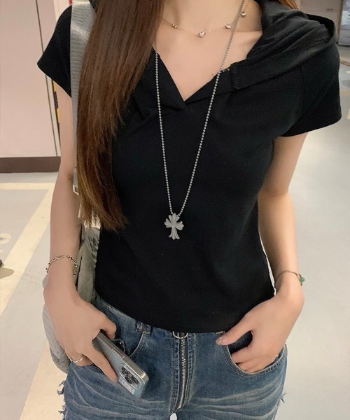 UP START(アップスタート)の「【LAMPOON】スキッパーフードTシャツ(Tシャツ/カットソー・レディース・ブラック/グレー・MEDIUM/LARGE)」の1枚目の写真