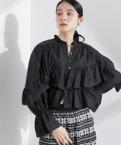 サラマリカ　ブラウス　ブラック セール】Sara mallika/COTTON VOLUMEFRILL SHORTBLOUSE（シャツ