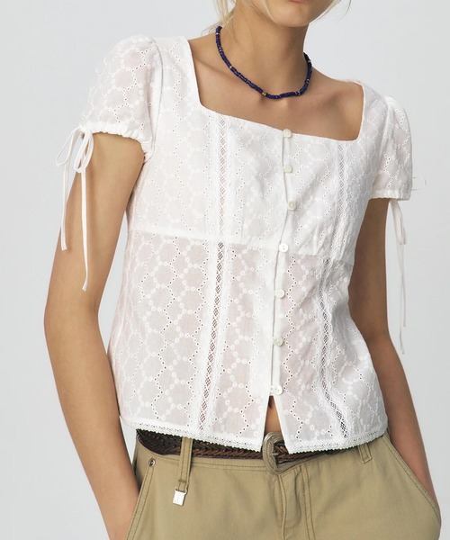 ブラウス シャツ KUME/クメ Lace Embroiered Puff Sleeves Blouse ブラウス レディース KUME/クメ Lace Embroiered Puff Sleeves Blouse ブラウス