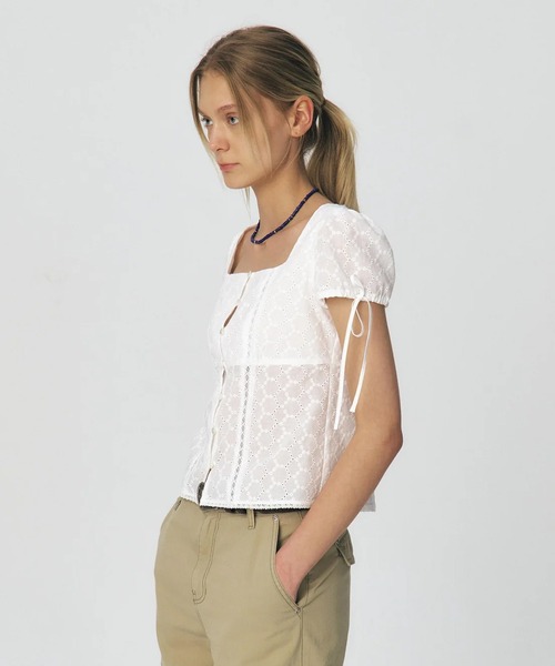 KUME/クメ Lace Embroiered Puff Sleeves Blouse ブラウス