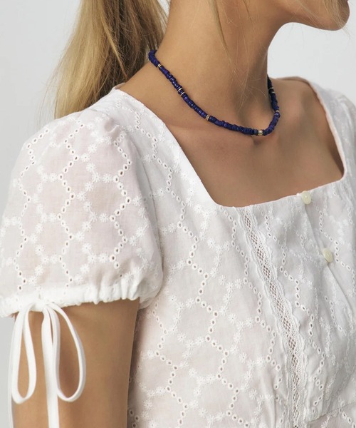 KUME/クメ Lace Embroiered Puff Sleeves Blouse ブラウス