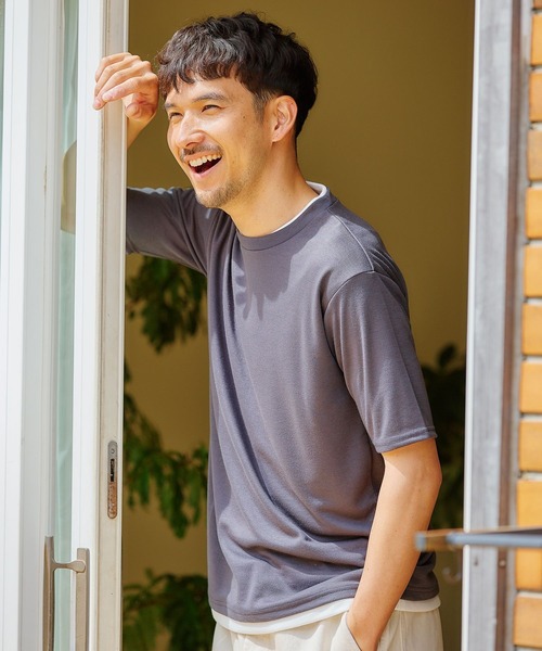 FOUND GOOD（ファウンドグッド）の「ポンチレイヤードTシャツ（Tシャツ/カットソー・メンズ・ブルー系/ベージュ/グリーン/ブラック/ホワイト系1/グレー系・XL/S/L/M）」の14枚目の写真