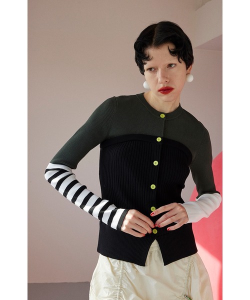 BUSTIER DOCKING BORDER KNIT CD（カーディガン/ボレロ）｜OMMO