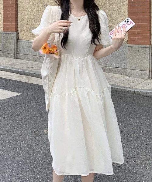 Mejoul（メジュール）の「パフスリーブシアーティアードロングワンピース（ワンピース・レディース・アイボリー・M/S）」の7枚目の写真