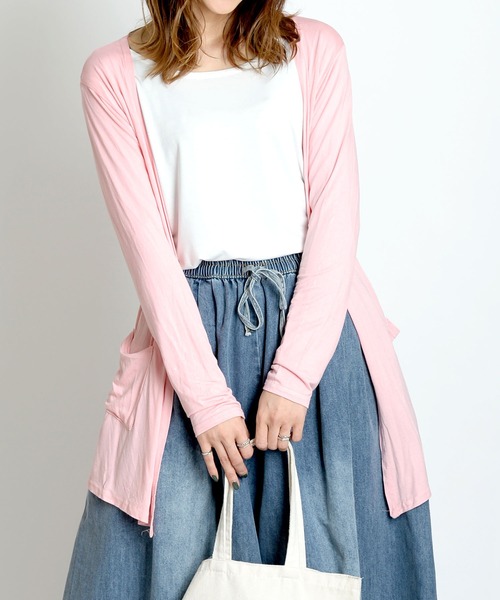 MARAI(マーライ)の「美シルエット ストレッチカーディガン 長袖(カーディガン/ボレロ・レディース・ネイビー/ブルー/イエロー/ライム/グレー/ブラック/ホワイト/ライトグレー/ボルドー/ピンク系/ピンク・FREE)」の10枚目の写真
