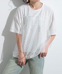ドット柄シフォン異素材カットソー