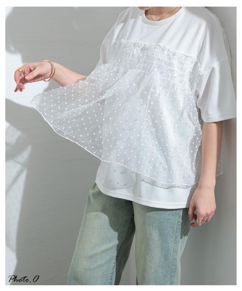 Sawa a la mode(サワアラモード)の「ドット柄シフォン異素材カットソー(Tシャツ/カットソー・レディース・ホワイト/ブラック・FREE)」の4枚目の写真
