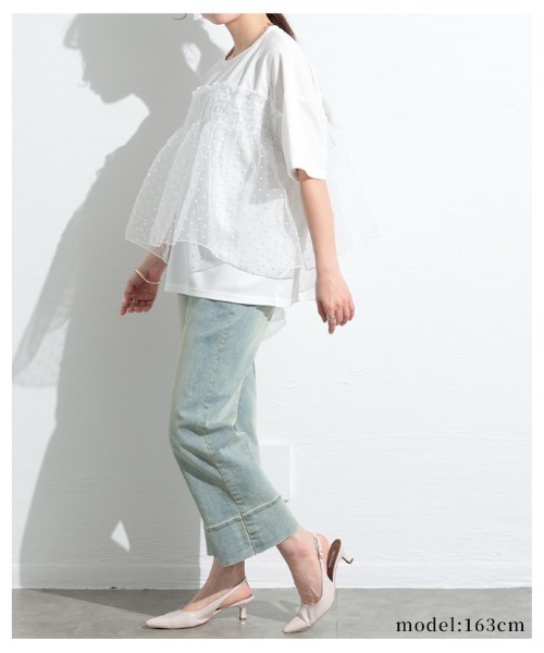 Sawa a la mode(サワアラモード)の「ドット柄シフォン異素材カットソー(Tシャツ/カットソー・レディース・ホワイト/ブラック・FREE)」の5枚目の写真