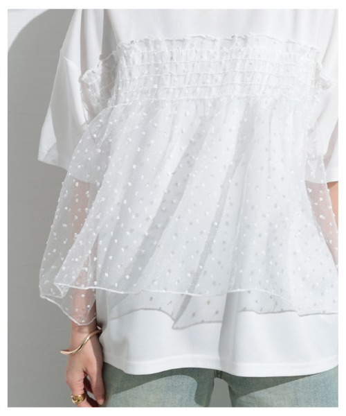 Sawa a la mode(サワアラモード)の「ドット柄シフォン異素材カットソー(Tシャツ/カットソー・レディース・ホワイト/ブラック・FREE)」の6枚目の写真