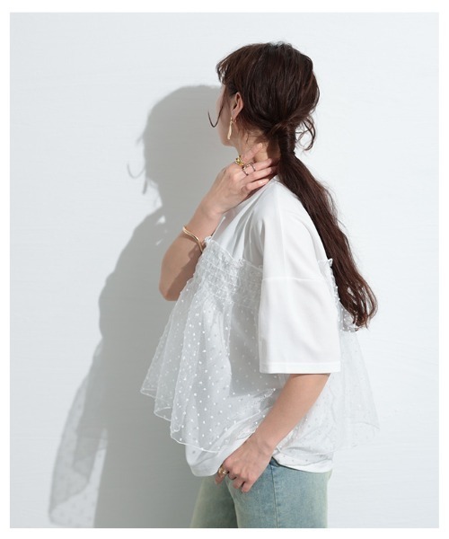 Sawa a la mode(サワアラモード)の「ドット柄シフォン異素材カットソー(Tシャツ/カットソー・レディース・ホワイト/ブラック・FREE)」の7枚目の写真