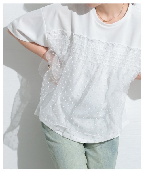 Sawa a la mode(サワアラモード)の「ドット柄シフォン異素材カットソー(Tシャツ/カットソー・レディース・ホワイト/ブラック・FREE)」の8枚目の写真
