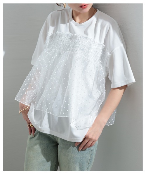 Sawa a la mode(サワアラモード)の「ドット柄シフォン異素材カットソー(Tシャツ/カットソー・レディース・ホワイト/ブラック・FREE)」の10枚目の写真