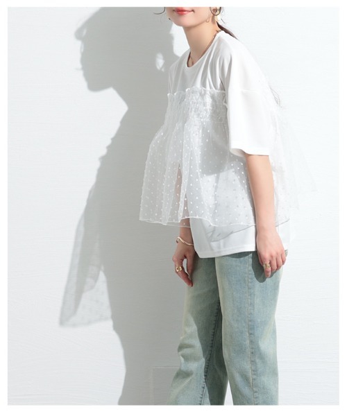 Sawa a la mode(サワアラモード)の「ドット柄シフォン異素材カットソー(Tシャツ/カットソー・レディース・ホワイト/ブラック・FREE)」の11枚目の写真
