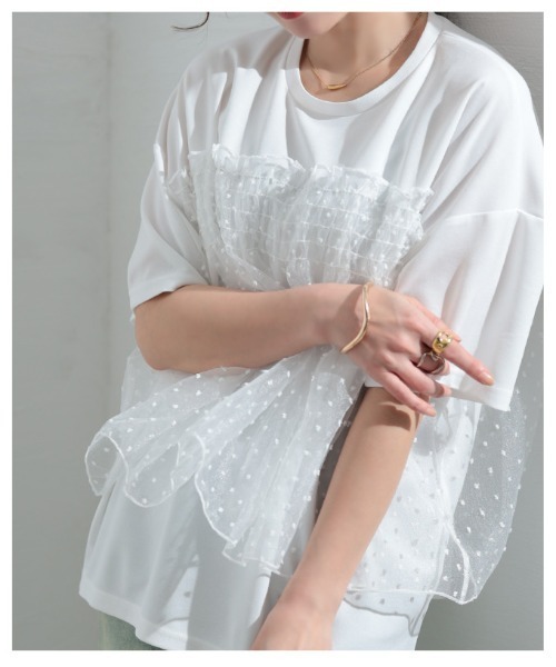 Sawa a la mode(サワアラモード)の「ドット柄シフォン異素材カットソー(Tシャツ/カットソー・レディース・ホワイト/ブラック・FREE)」の12枚目の写真