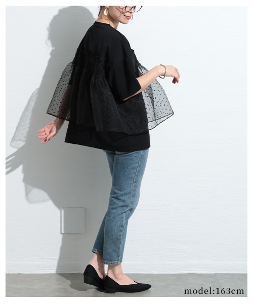Sawa a la mode(サワアラモード)の「ドット柄シフォン異素材カットソー(Tシャツ/カットソー・レディース・ホワイト/ブラック・FREE)」の13枚目の写真