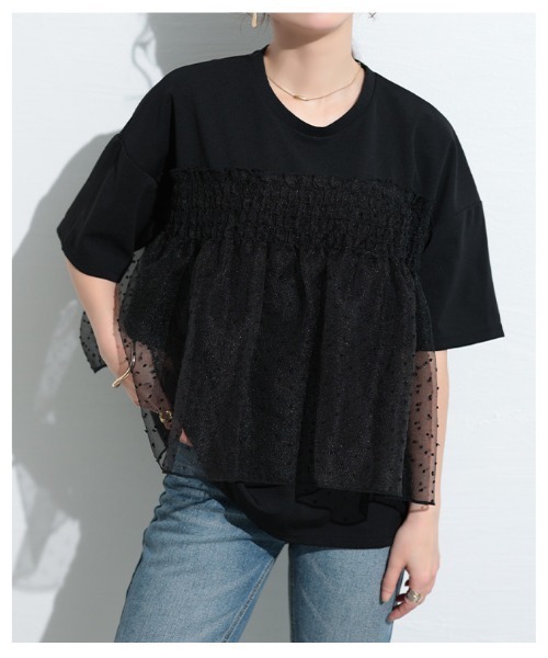 Sawa a la mode(サワアラモード)の「ドット柄シフォン異素材カットソー(Tシャツ/カットソー・レディース・ホワイト/ブラック・FREE)」の16枚目の写真