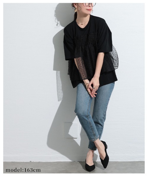 Sawa a la mode(サワアラモード)の「ドット柄シフォン異素材カットソー(Tシャツ/カットソー・レディース・ホワイト/ブラック・FREE)」の17枚目の写真