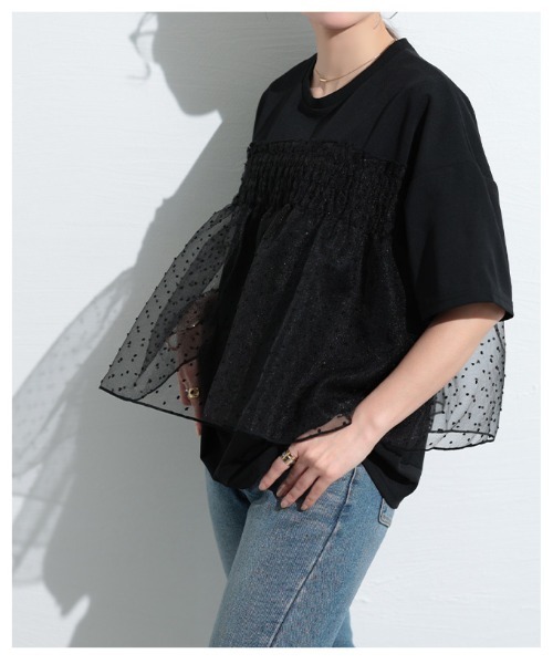 Sawa a la mode(サワアラモード)の「ドット柄シフォン異素材カットソー(Tシャツ/カットソー・レディース・ホワイト/ブラック・FREE)」の18枚目の写真