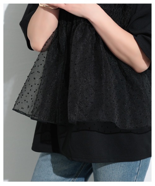 Sawa a la mode(サワアラモード)の「ドット柄シフォン異素材カットソー(Tシャツ/カットソー・レディース・ホワイト/ブラック・FREE)」の19枚目の写真