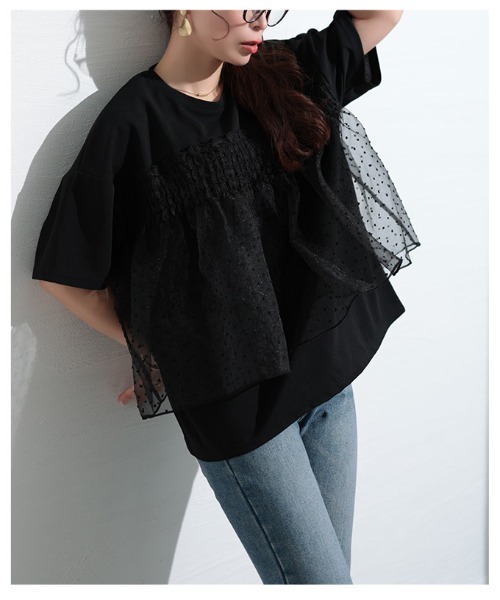 Sawa a la mode(サワアラモード)の「ドット柄シフォン異素材カットソー(Tシャツ/カットソー・レディース・ホワイト/ブラック・FREE)」の20枚目の写真