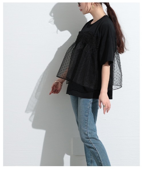 Sawa a la mode(サワアラモード)の「ドット柄シフォン異素材カットソー(Tシャツ/カットソー・レディース・ホワイト/ブラック・FREE)」の21枚目の写真