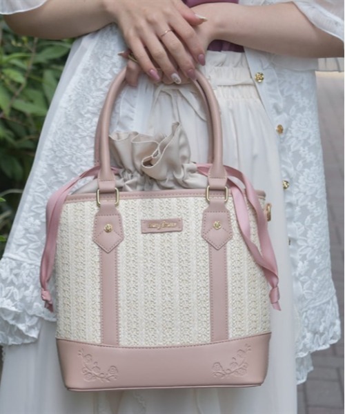 axes femme（アクシーズファム）の「合皮×雑材バイカラーバッグ（かごバッグ・レディース・ダークブラウン/ピンク/ブルー・FREE）」の4枚目の写真