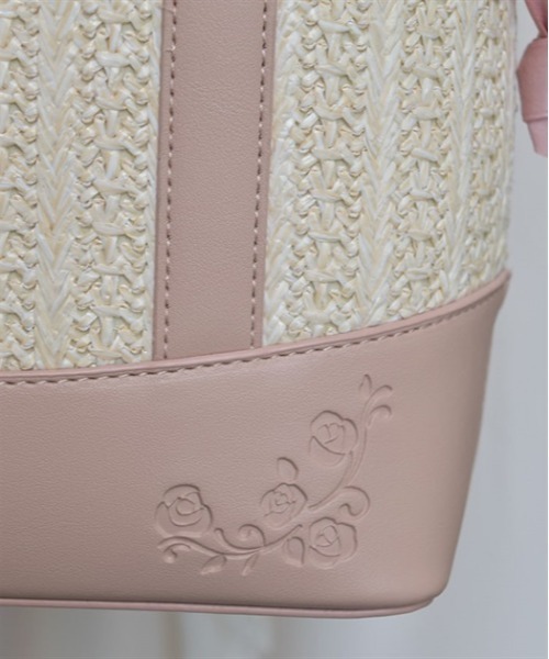 axes femme（アクシーズファム）の「合皮×雑材バイカラーバッグ（かごバッグ・レディース・ダークブラウン/ピンク/ブルー・FREE）」の7枚目の写真