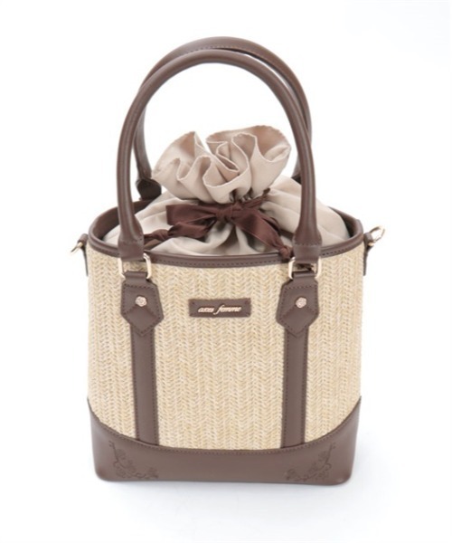 axes femme（アクシーズファム）の「合皮×雑材バイカラーバッグ（かごバッグ・レディース・ダークブラウン/ピンク/ブルー・FREE）」の10枚目の写真