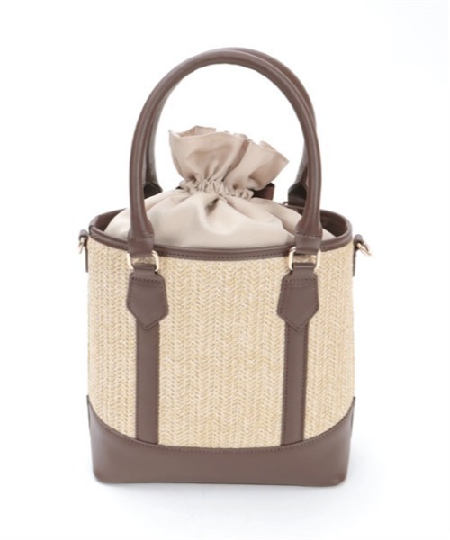 axes femme（アクシーズファム）の「合皮×雑材バイカラーバッグ（かごバッグ・レディース・ダークブラウン/ピンク/ブルー・FREE）」の12枚目の写真