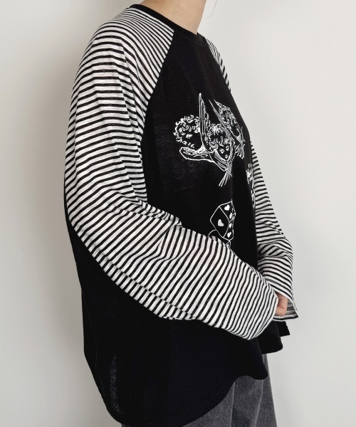VIVID LADY(ビビッドレディー)の「ボーダースリーブ シアー ラグラン Tシャツ 長袖(Tシャツ/カットソー・レディース・グレー/アイボリー/ブラック・FREE)」の6枚目の写真