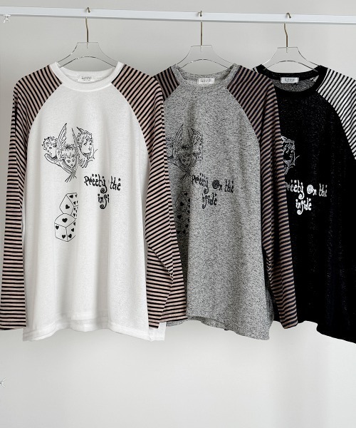 VIVID LADY(ビビッドレディー)の「ボーダースリーブ シアー ラグラン Tシャツ 長袖(Tシャツ/カットソー・レディース・グレー/アイボリー/ブラック・FREE)」の8枚目の写真