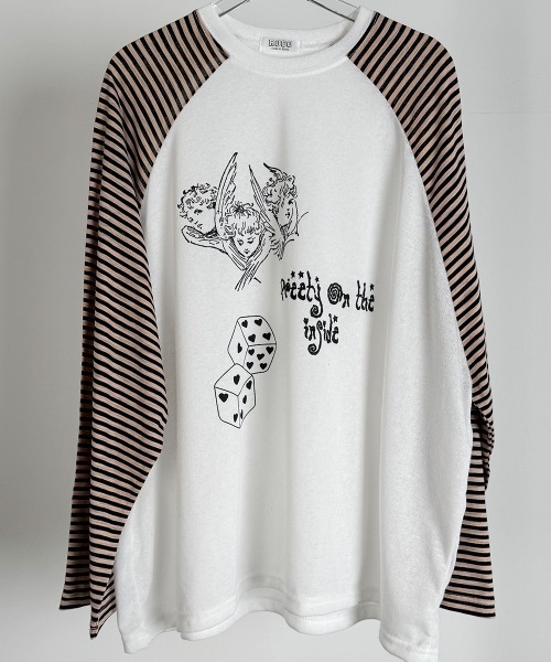 VIVID LADY(ビビッドレディー)の「ボーダースリーブ シアー ラグラン Tシャツ 長袖(Tシャツ/カットソー・レディース・グレー/アイボリー/ブラック・FREE)」の11枚目の写真