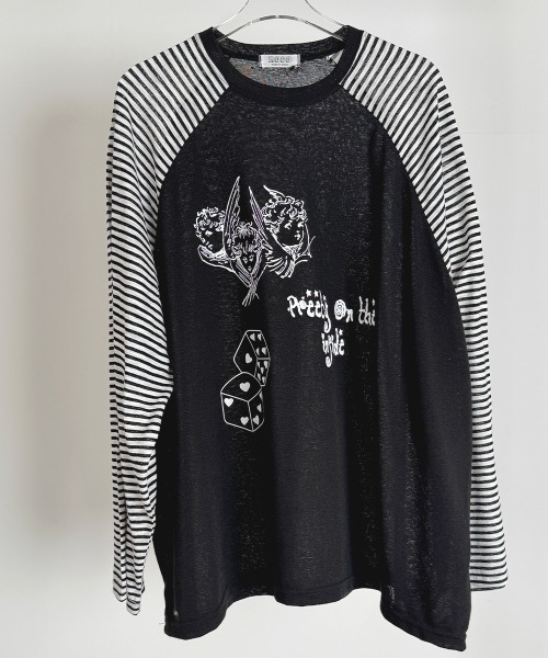VIVID LADY(ビビッドレディー)の「ボーダースリーブ シアー ラグラン Tシャツ 長袖(Tシャツ/カットソー・レディース・グレー/アイボリー/ブラック・FREE)」の15枚目の写真