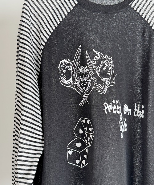 VIVID LADY(ビビッドレディー)の「ボーダースリーブ シアー ラグラン Tシャツ 長袖(Tシャツ/カットソー・レディース・グレー/アイボリー/ブラック・FREE)」の16枚目の写真