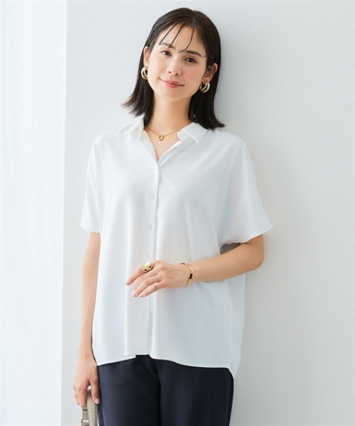 7days Life Styling(セブンデイズライフスタイリング)の「【UVカット/速乾】ストレッチパウダーサテンレギュラーカラードルマンスリーブシャツ(シャツ/ブラウス・レディース・グリーン/ネイビー/オフホワイト/グレイッシュベージュ・S/M/L/LL/3L)」の19枚目の写真