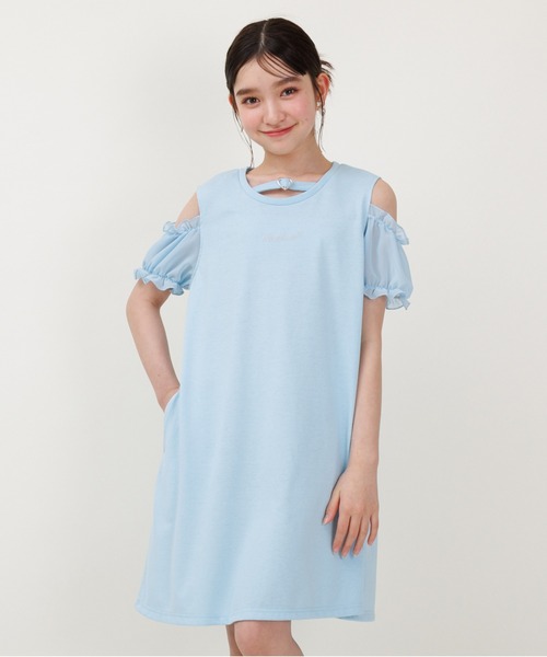 PINKHUNT(ピンクハント)の「PINKHUNT ピンクハント 肩だし袖シフォン ワンピース 0592K(ワンピース・キッズ・ブラック/スカイブルー系1・140cm/150cm/160cm/120cm/130cm)」の1枚目の写真