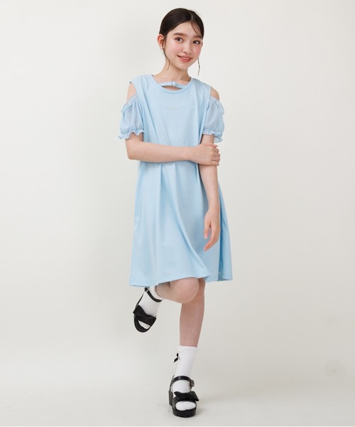 PINKHUNT(ピンクハント)の「PINKHUNT ピンクハント 肩だし袖シフォン ワンピース 0592K(ワンピース・キッズ・ブラック/スカイブルー系1・140cm/150cm/160cm/120cm/130cm)」の6枚目の写真