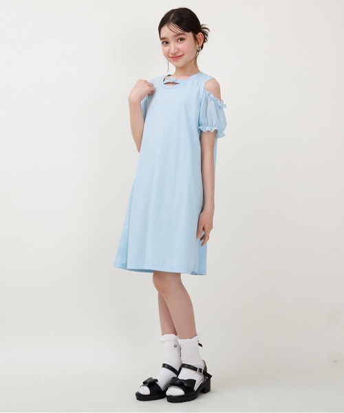 PINKHUNT(ピンクハント)の「PINKHUNT ピンクハント 肩だし袖シフォン ワンピース 0592K(ワンピース・キッズ・ブラック/スカイブルー系1・140cm/150cm/160cm/120cm/130cm)」の7枚目の写真