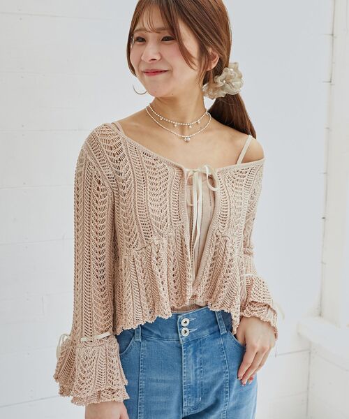 MAJESTIC LEGON(マジェスティックレゴン)の「レーシーパターンキャミセットカーデ(カーディガン/ボレロ・レディース・ピンク/アイボリー/ブルー/ブラック・MEDIUM)」の4枚目の写真