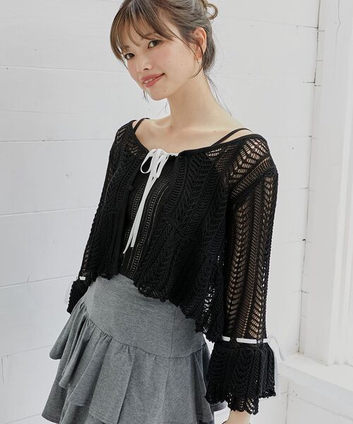 MAJESTIC LEGON(マジェスティックレゴン)の「レーシーパターンキャミセットカーデ(カーディガン/ボレロ・レディース・ピンク/アイボリー/ブルー/ブラック・MEDIUM)」の7枚目の写真