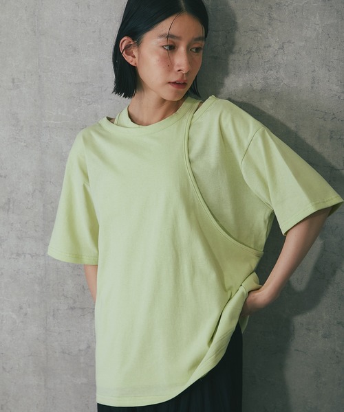 ANOTHER S(アナザーエス)の「綿天竺アシンメトリーTシャツ(Tシャツ/カットソー・レディース・グレー/ホワイト/ブラック/グリーン・FREE)」の18枚目の写真