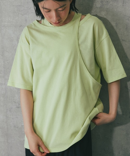 ANOTHER S(アナザーエス)の「綿天竺アシンメトリーTシャツ(Tシャツ/カットソー・レディース・グレー/ホワイト/ブラック/グリーン・FREE)」の10枚目の写真